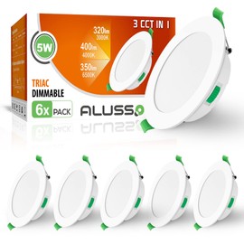 ALUSSO LED Recessed Spotlights, 230 V, Ultra-Flat, Dimmable Ceiling Spotlights, 5 W, 400 Lumens, Warm/Neutral/Cool White, Adjustable, IP44, for Bathroom, Kitchen, Living Room, Set of 6