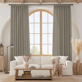 Pinch Pleated Semi Sheer Linen Curtains 108 Inches Long, Taupe