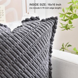 LRartdeco Grey Cushion Covers 40x40 cm Corduroy Cushion Covers Square Throw Pillow Covers Boho Cushions Soft Throw Pillow Case for Sofa Livingroom Chair Bedroom with Invisible Zipper