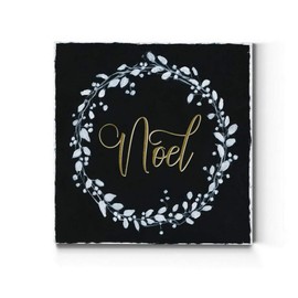 Renditions Gallery Noel Wreath Wall Art, Charming Christmas & Winter Decoration, Black, White & Gold, Word Art, Premium Gallery Wrapped Canvas Decor, Ready to Hang, 10 in H x 10 in W, Made in America