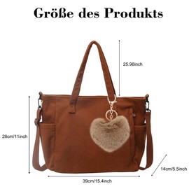 dogmoon Women's Cord Tote Bag, Fabric Bag, Large Shopper Bag, Handbag, Shoulder Bag for School, School, Work, Office, Travel, Shopping, Everyday Use, brown