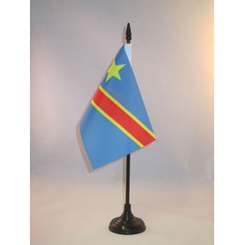 AZ FLAG Democratic Republic of The Congo Table Flag 4'' x 6'' - Congolese Desk Flag 15 x 10 cm - Black Plastic Stick and Base