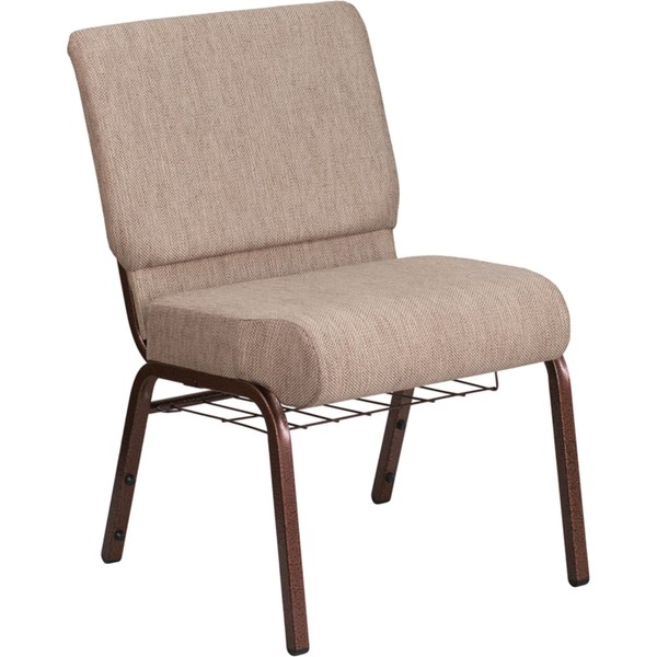 Flash Furniture HERCULES Series 21''W Church Chair in Beige Fabric with Book Rack - Copper Vein Frame