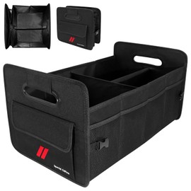 REMOCH Car Trunk Organizer for Dodge Charger Durango Challenger Collapsible 2 Compartment Automotive Storage Box with Handle Non Slip Bottom Sturdy Side Walls for Dodge Accessories (Red)