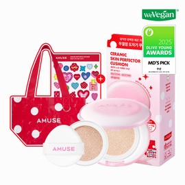 AMUSE Ceramic Skin Perfector Cushion(+Refill) (4 Colors) - ★Awards★[SET] 0.5 Fair (+Refill+Reusable Bag+Sticker)