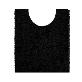 Smiry Chenille U-Shaped Toilet Bathroom Rugs, Soft Absorbent Non-Slip Contoured Rugs, Machine Washable Contour Bath Mats for Bathroom Toilet, 20" x 24", Black