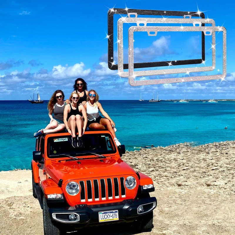 WEDAMER 2 Pack Bling License Plate Frames for Women, Sparkly