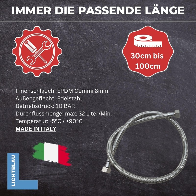 LICHTBLAU Kink Resistant Stainless Steel Hose, 50 cm, 3/8 Inch,