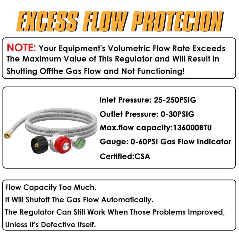 5 FT Propane Hose with Regulator for propane tank, 0-30PSI