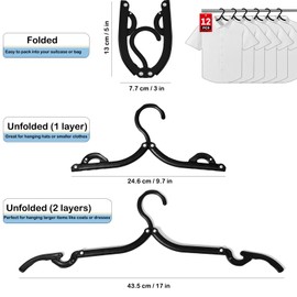 KaKuLan 12 PCS Travel Hangers Portable Foldable Clothes Drying Rack for Cruise Ship, RV, Camping, Airplane, Europe Vacation | Foldable Clothes Hangers Organizer for Suitcase Road Trip Essentials Black