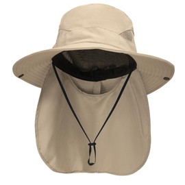 NPQQUAN Sun Hats for Men Women with Neck Flap UPF 50+ UV Protection Wide Brim Bucket Hat Safari Hiking Fishing Hats Khaki