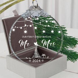 Wedding Gifts for Couples Unique 2024 Crystal 3" with Gift Box, First Christmas Married Ornament 2024 Mr and Mrs Gifts for Newly Couples, Bridal Shower Gifts for Bride-Mr Mrs 1