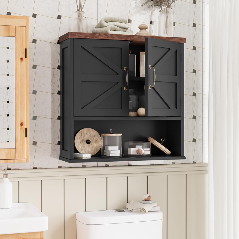 Mino Kesper Bathroom Wall Cabinet with Barn Doors, Wall Mounted