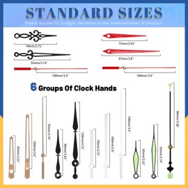 Glarks 38pcs 20MM High Torque Long Shaft Clock Movement Mechanism Kit Includes 6pcs Clock Movements with 6pcs Hooks, 6 Different Pairs Clock Hands, 18pcs Mounting Hardware, 2pcs Clock Numerals