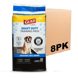 Glad for Pets Heavy Duty Activated Carbon Training Pads, 24" x 24" | Ultra Absorbent Training Pads - Absorbs 50% More Than Standard Pad; Heavy Duty Puppy Potty Training Pads, 30 Count - 8 Pack