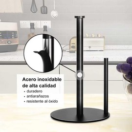 Soporte para Toallas de Papel de Acero Inoxidable, Portarrollos de Papel de Cocina con Base Pesada, Soporte de Rollo Papel de Metal Estable para el Hogar, Encimera y Baño (Negro)