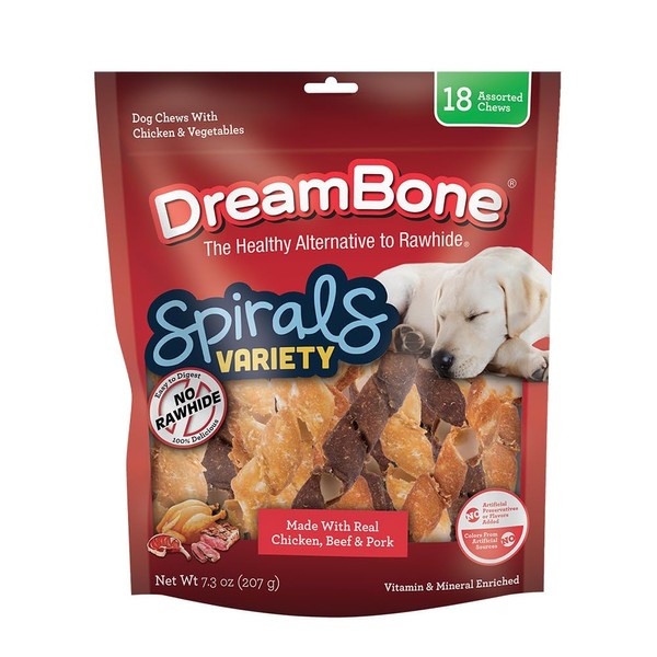 DreamBone Spirals Variety Pack, No-Rawhide Chews For Dogs, 18 Spiral