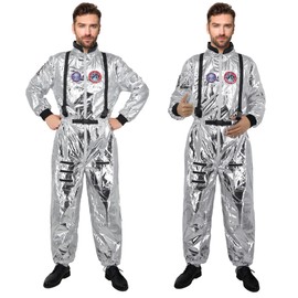 UWXOZO Astronaut Costume Men Women Space Costume Set Fancy Dress Carnival Costume Adult Unisex Silver Astronaut Costume Total Birthday Cosplay Theme Party Outfit UX015M