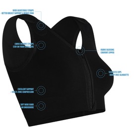 CAREFIX Sophia - Post Surgery Bra with Front Closure Zipper - Compression Surgical Vest by TYTEX (Black, Medium)