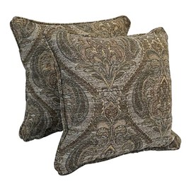 Blazing Needles Corded Square Jacquard Chenille Throw Pillow, 18", Grey Damask 2 Count