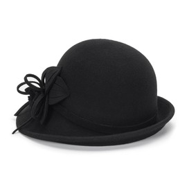 KorhLeoh Womens 1920s Felt Cloche Church Hat Gatsby Winter Wool Bucket Hat Vintage Bowler Hat with Flower