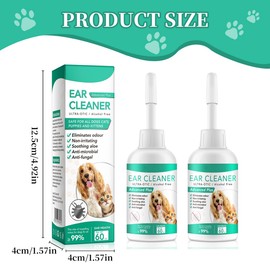 FunnAura 2PCS Dogs Ear Cleaner Solution, 60ml Dog Ear Drops, Effective Eliminates Stinky Stuff for Dogs Ears