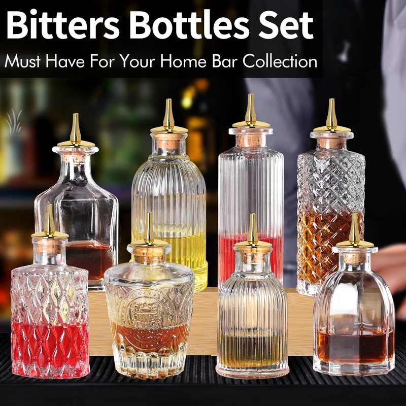 SuproBarware GLass Bitters Bottle 8pcs Set for Cocktail with Zinc