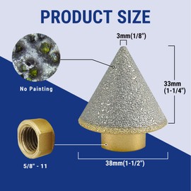 HXIN Brazed Diamond Finger Milling Bit with 5/8-11" Diamond Cone Chamfer End Mill Router Bit for Dry/Wet Enlarging Shaping Hole on Porcelain Ceramic Tile Granite Marble CB0338 (1/8" to 1-1/2")