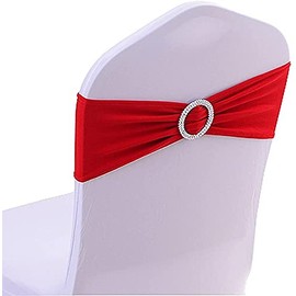 CNFQ Chair Bows Elastic No Tie Wedding Party Christening Decoration (10, Red)