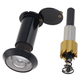 HOJLKLD Door Viewer Peephole,200 Degree Solid Brass Peephole with 16 MM Titanium Plating Drill Bit for 1-3/8" to 2-1/6" Doors,5/8 Inch Pipe Diameter Door Eye Viewer with Privacy Cover (Black)