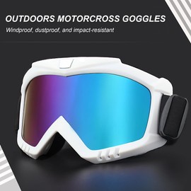 immoono Dirt Bike Goggles with Face Mask, Motorcycle Goggles ATV Goggles Motocross Goggles Ski Goggles Racing Helmet Goggles, White Frame Colorful Blue Lenses