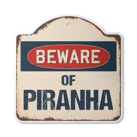 Beware Of Piranha 14" X 14" Sign | Indoor/Outdoor Plastic | SignMission Designer Classic Rust Wall Plaque Novelty Gift Funny Joke Gag Road Garage