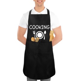 OZOSHINE Cooking Valentine's Day Apron Gift For Him Her Gift Father's Day For Dad Uncle Grandpa Gift Mother's Day For Mum Aunt Grandma BBQ Apron For Men Christmas Gifts For Women, black