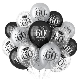 onehous 60th Birthday Balloons for Men Women, Happy 60th Birthday Balloons, Black Silver 60th Birthday Balloons for 60th Birthday Anniversary Party Decorations Supplies, 60 Year Old Party Decorations