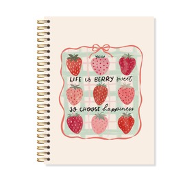 OSLYSOF Coquette Pink Bow Strawberry Spiral Notebook, Strawberry Journal, Cute Girly Notebook, Preppy Fruit Journal for Women Girls, 5.5x8.3 Inch with 164 Pages