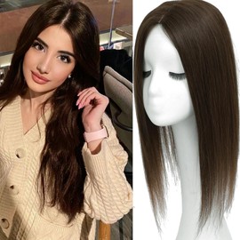 Hair Toppers for Women Real Human Hair, 360°3D Topper for Women with Thinning Crown Wispy Clip in Bangs Breathable Hand Tied Craft Big Coverage Hairpieces(Mocha, 16 Inch-3D-Side)