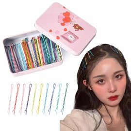 50 Pcs Bobby Hair Pins for Women Thick Thin Hair with Cartoon Barrette Bobby Pin Storage Box Hairpins Hair for Women Girls Short Long Hair Styling Pins for Updo Buns 2.2 Inches Colorful Wave Hair Pin