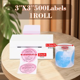 PARLAIM 3 Inch Watercolor Orange Circle Thermal Sticker Labels, Self-Adhesive Round Address Labels, Multi-Purpose Roll Thermal Stickers Tap for Business-500 Labels/1 Roll
