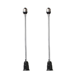 E26/E27 50CM/20 inch Extension Socket Extender Adapter, E26 to E26 Flexible Extension, All-Directional Adjustable Standard Medium Light Bulb Socket Converter,Black (2 Pack)