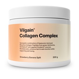 Vilgain Collagen Complex Beauty Collagen with Hyaluronic Acid, for Skin, Hair & Nails, Anti-Ageing, Moisture, Natural Ingredients, 3 Bioactive Collagen Sources (300 g, Strawberry and Banana)