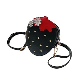 Spenlly Cute Strawberry Purse with Rivets Crossbody Shoulder Bag for Little Girls, Girls Kids Small Coin Pouch Wallet (Black)