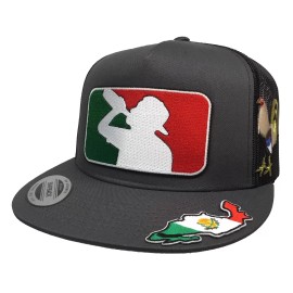 Unbranded El borracho gallo mapa Hat dark  Grey mesh 3 logos Mexico federal chapo Guzmán