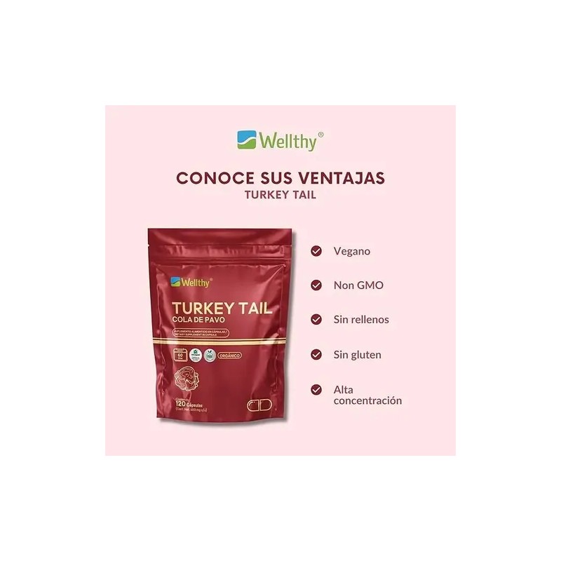 Wellthy Turkey Tail 120 Cápsulas. Hongo Cola De Pavo 1300mg