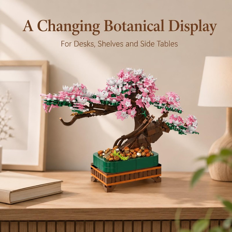 NEWABWN 3-in-1 Cherry Blossom Bonsai Tree Building Set, 711 Pieces