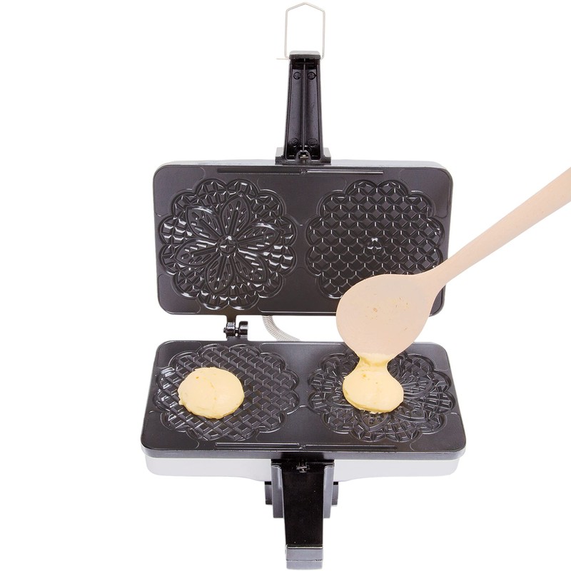 Pizzelle Maker- Nonstick Electric Baker Press Makes Two 5-Inch Cookies