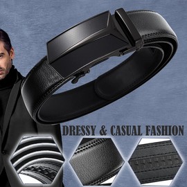 JINIU Men's leather Slide Ratchet Belt Casual with Automatic Buckle For Men Dress Pant Shirt Micro Adjustable Trim To Fit Everywhere KT9