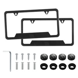 LivTee Carbon Fiber License Plate Frames, 2 Holes Stainless Steel License Plate Covers, 2PCS Car License Plate Holder, Slim Design with Gasket Cover for US Cars, Automotive Exterior Accessories