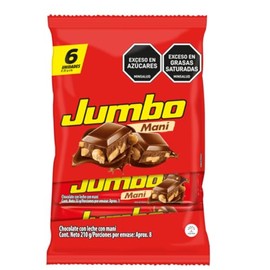Chocolatina Jumbo Maní – 6 Pack (210g / 7.41 oz) – Colombian Milk Chocolate Bars with Peanuts. Imported from Colombia