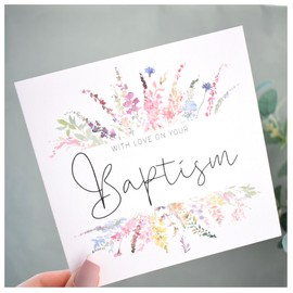 With Love On Your Baptism Card | Congratulations Greeting Card | Naming Day | Rainbow Wildflower Florals | 148mm Square