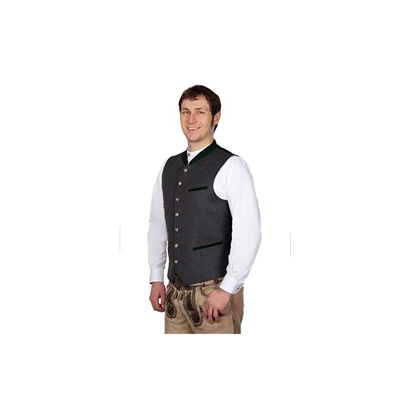 Roland Elegant Soft Wool Costume Gilet Grey with Green Piping